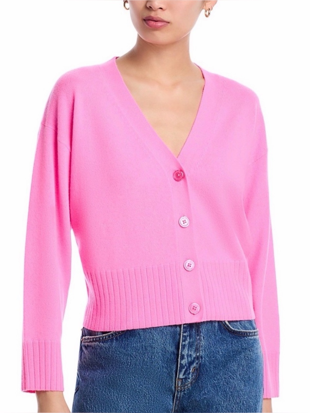 NWT$188 Aqua Bloomingdales 💯 Cashmere V-Neck Cardigan In Cosmo Pink, M, Medium